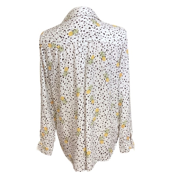 Velvet Heart Pineapple Print Roll Tab Sleeve Rayon Blouse, Medium - Picture 7 of 8